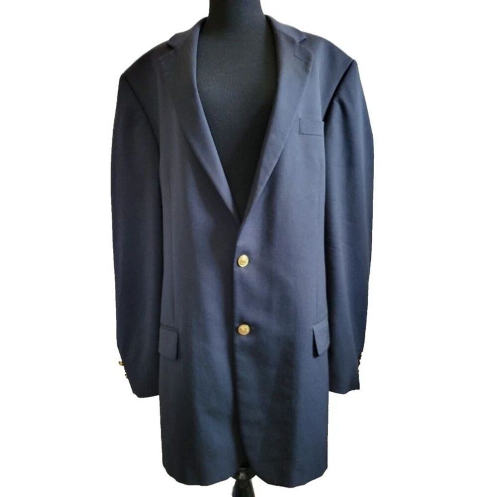Joseph feiss men navy blue gold button 100% wool sport coat blazer 44 x-tall